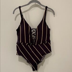Maaji blue/purple and gold retro one piece swimsuit